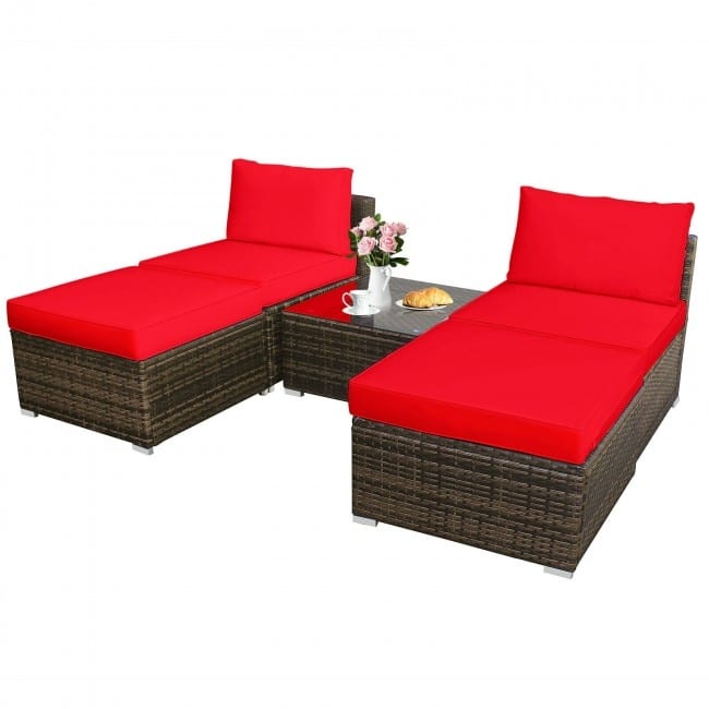 5 Pieces Wicker Lounge Chair Set with Washable Zippered Cushions - 26" x 26" x 13.5" (L x W x H)