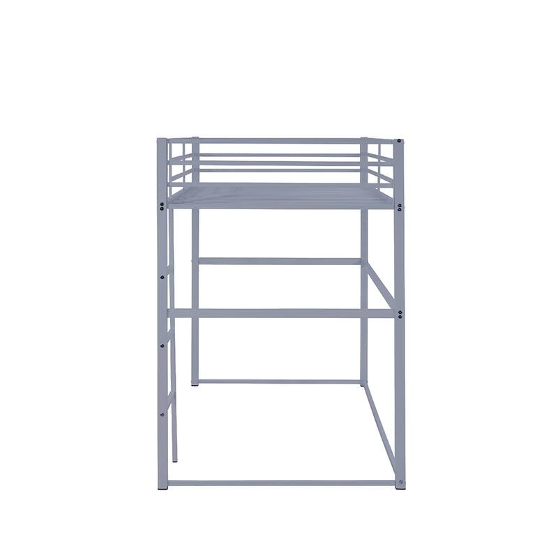 Metal Loft Bed Twin, Loft Bed Frame with Guard Rails and Flat Ladder