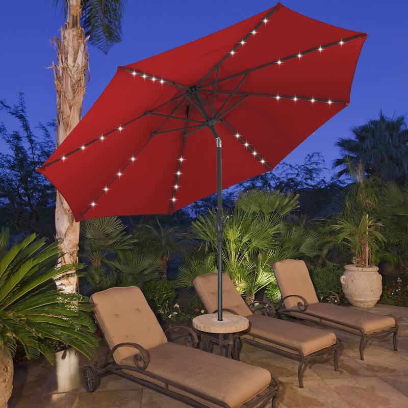 10ft Patio Umbrella with Lights Outdoor Solar Umbrella