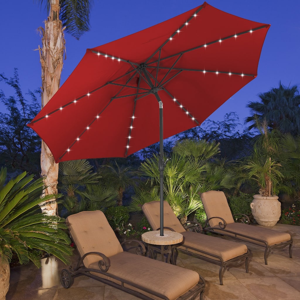 10ft Patio Umbrella with Lights Outdoor Solar Umbrella