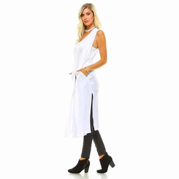 Isaac Liev Women/'s Long Open Front Cardigan Vest with Pockets and Side Slit