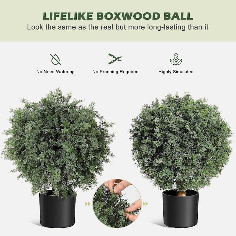 Set of 2 Artificial Cedar Topiary Ball Trees with Black Nursery Pot - 23.62 inch