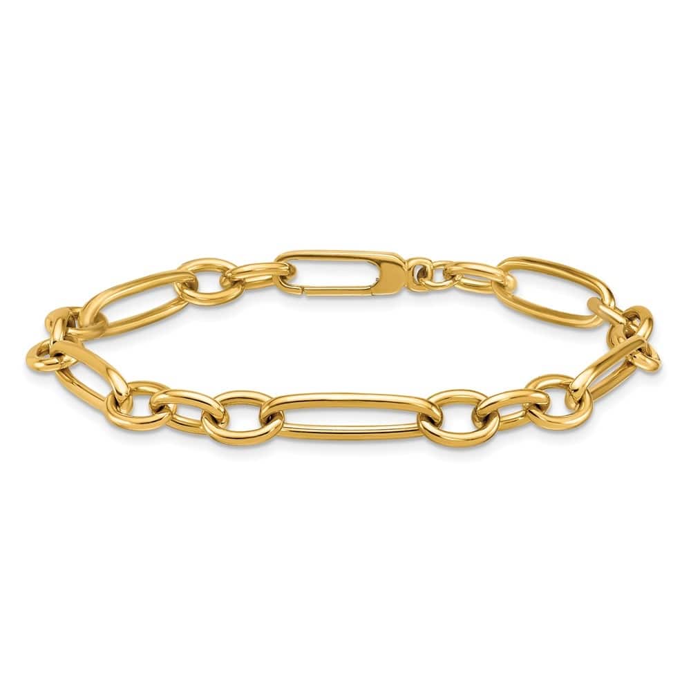 Curata Solid 18k Yellow Gold 7.5" 6.4mm Oval and Paperclip Link Bracelet
