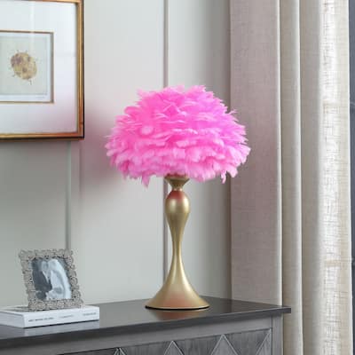 24" Faux Feather and Metal Table Lamp for Living Room - 15.50” x 15.50” x 23.50”