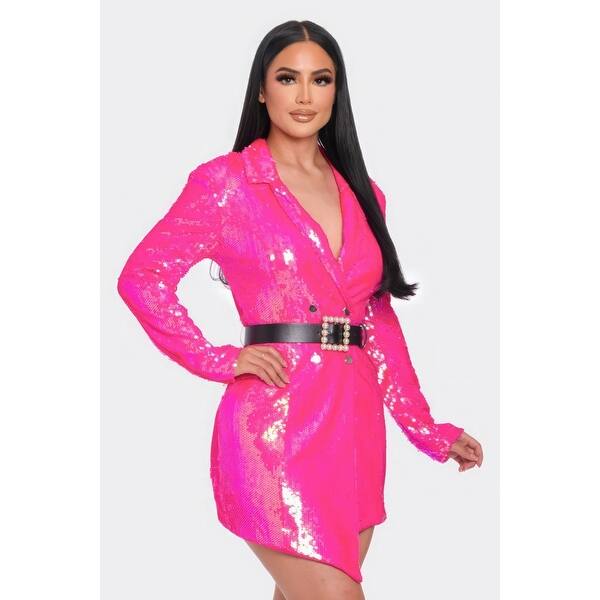 open lace back dress Asymmetrical Hem Belted Blazer Dress main image 0