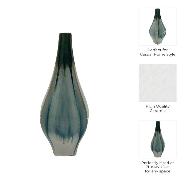Stoneware Ceramic Decorative Vase with Ocean-Inspired Glaze Finish
