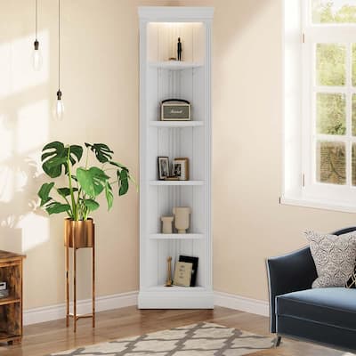 Modern Wooden Tall Corner Storage Bookcase with LED Light