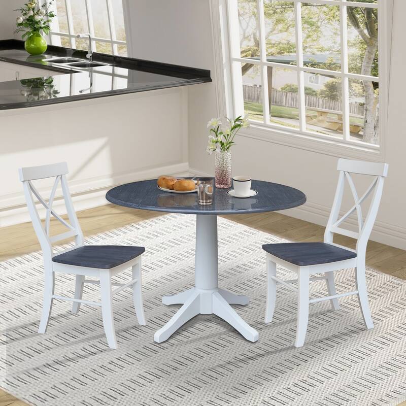 42" Round Top Dual Drop Leaf Pedestal Table with Dining Chairs