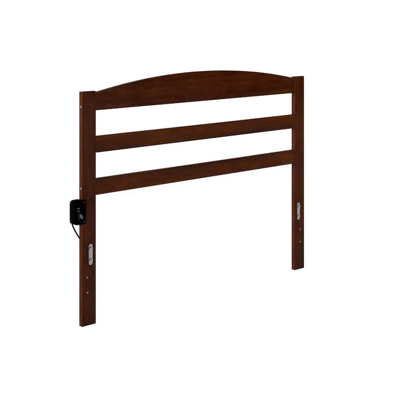 Full Headboard Walnut Wood Slat Design Bedroom Headboard with Charging Station