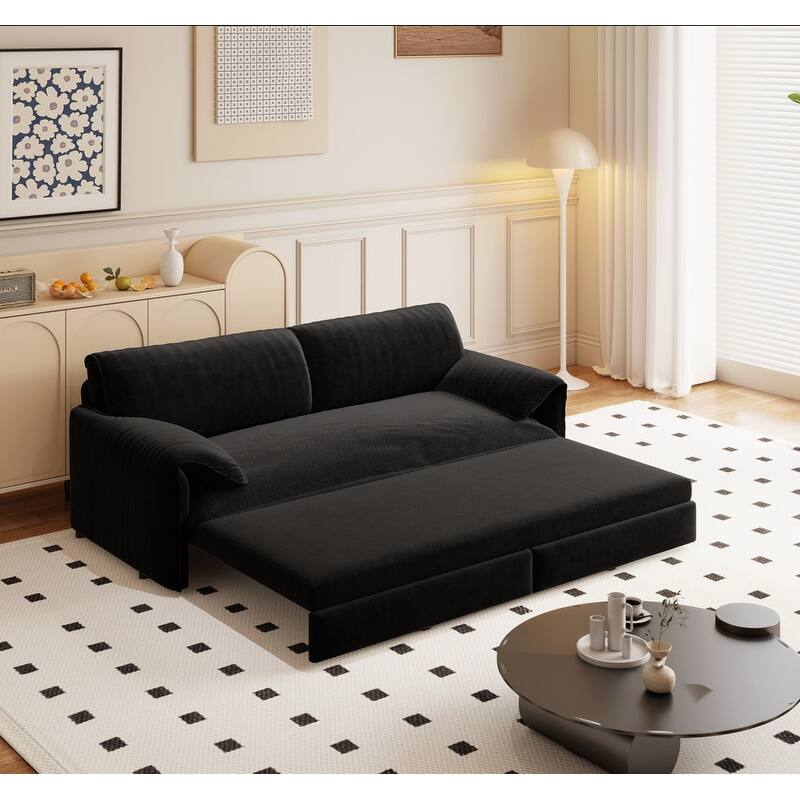 66" Queen Pull Out Sofa Bed, 3-in-1 Convertible Sleeper Sofa with Side Storage