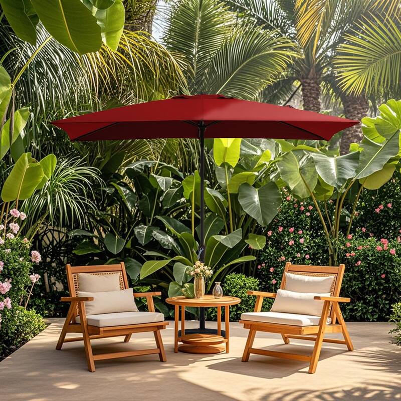 8*10ft Rectangular Patio Market Umbrella with Crank & Tilt，UV-Resistant - Red