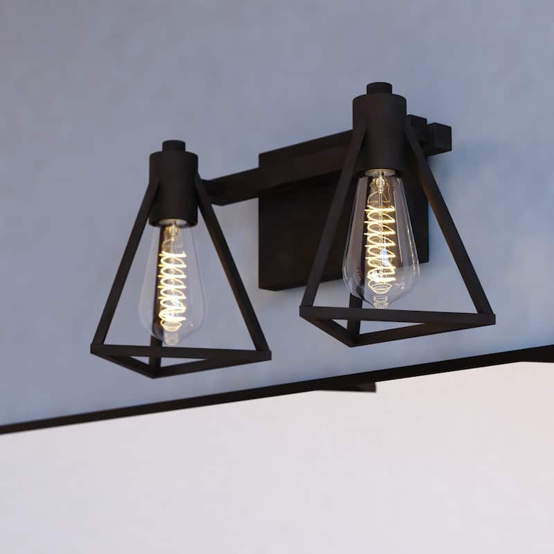 Ravenna Matte Black Contemporary Bathroom Vanity Lighting Fixture, Metal Cage Shade, Dimmable, LED Compatible, Over Mirror Mount - 15.75-in W x 8.25-in H x 7.5-in D - Matte Black