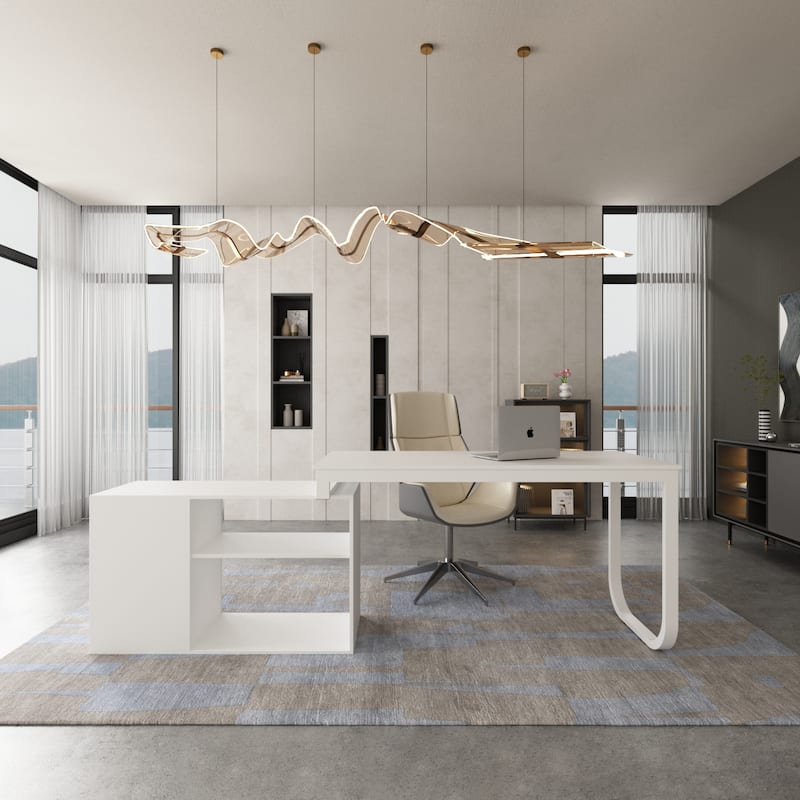 55" L-Shaped Computer Desk - Storage Workstation - 5 Colors Large