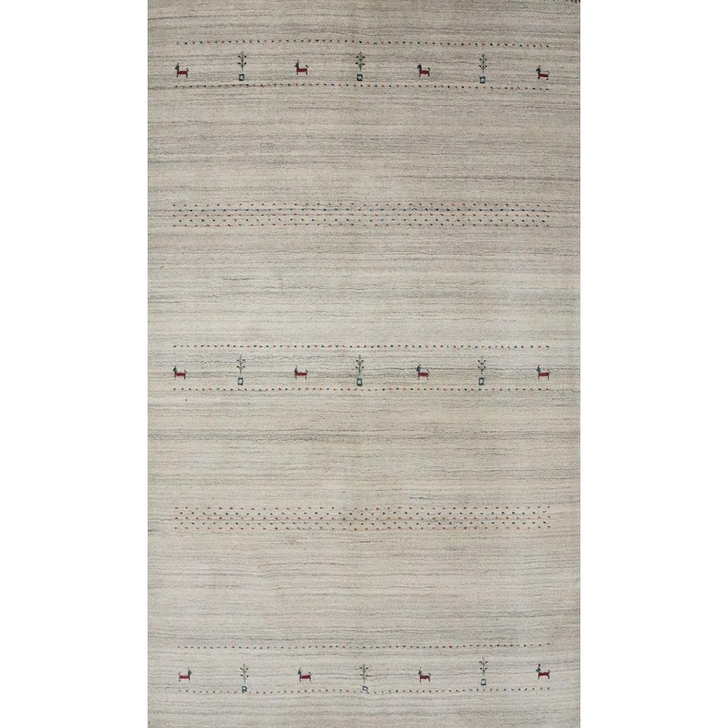 Hand Knotted Oriental 100% Wool Carpet Tribal Animal Pictorial Greys & Charcoal Gabbeh Area Rug - 7' 10'' X 4' 11''