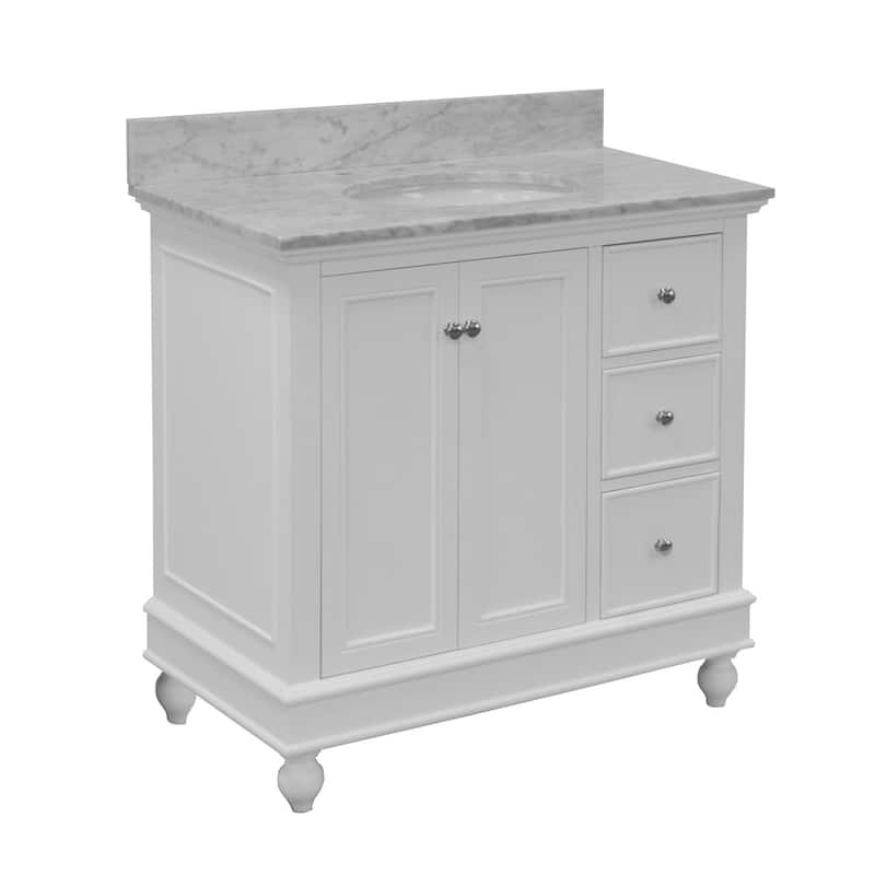KitchenBathCollection Bella 36" Bathroom Vanity with Carrara Marble Top