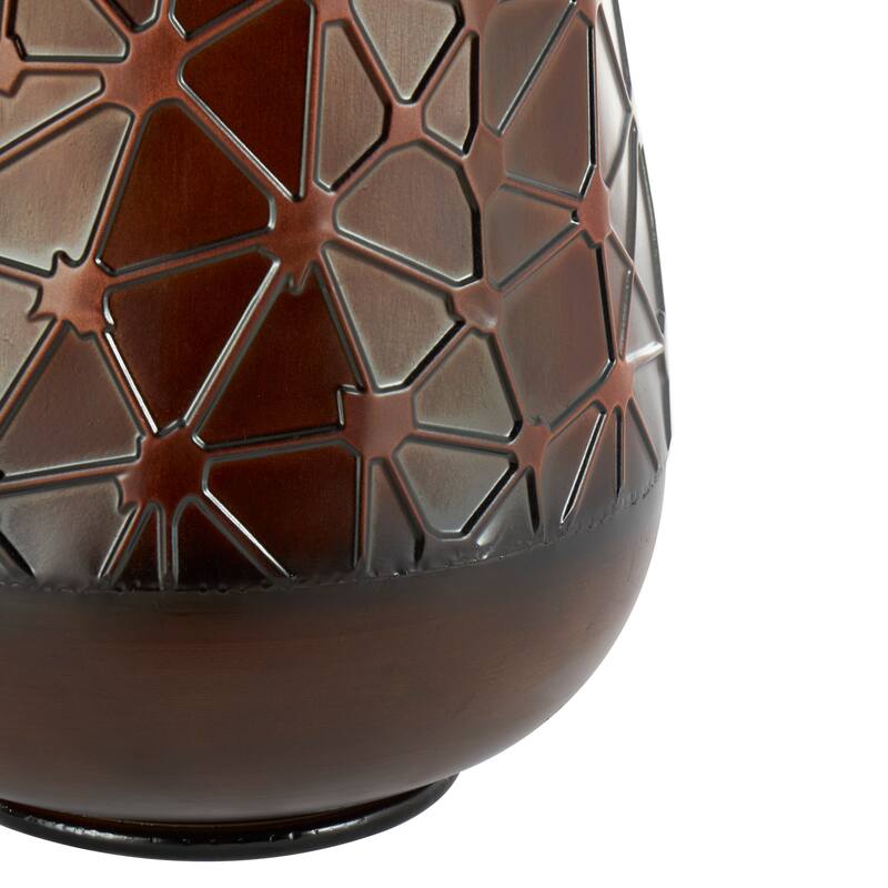 Dark Brown Metal Tall Vase with Geometric Designs (Set of 3)