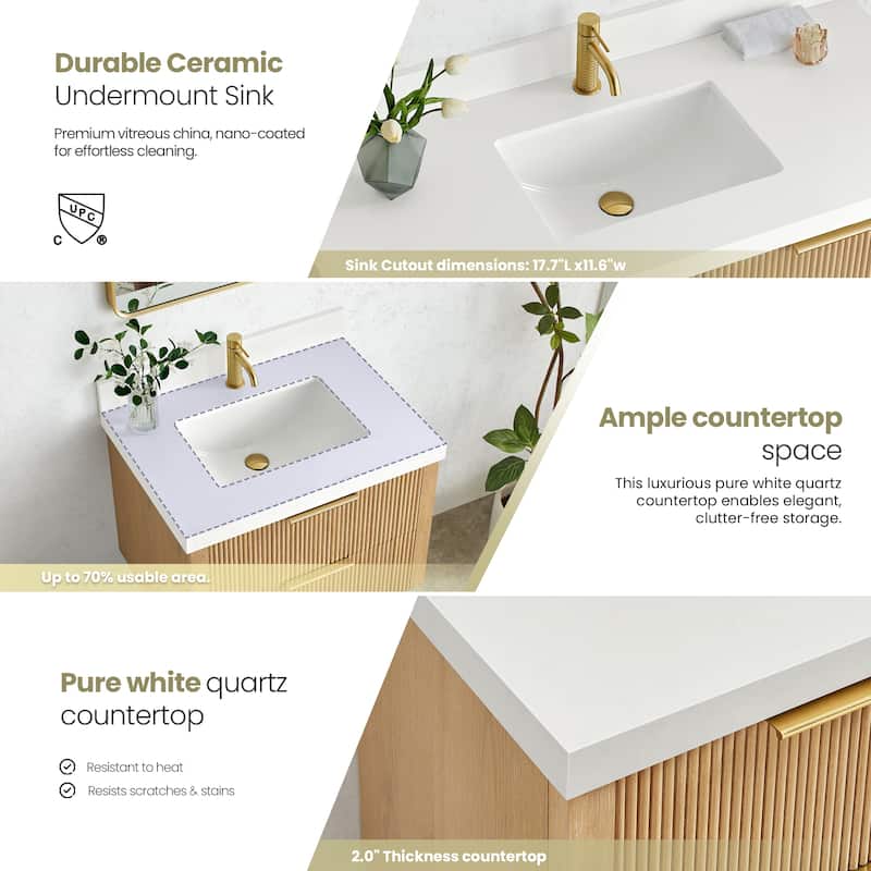 Barcelona Floating Bath Vanity with Quartz Stone Top without Mirror