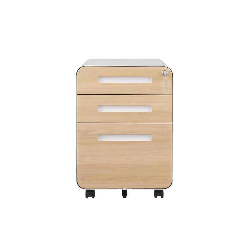 3-Drawer Locking Mobile File Cabinet with Wheels, Metal Home Office Storage Cabinet with Pencil Tray & Hanging Bars