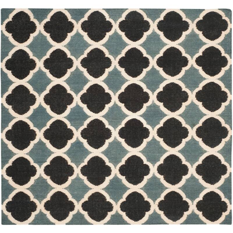 SAFAVIEH Handmade Flatweave Dhurries Bachisia Modern Wool Rug - 6' Square - Blue/Navy