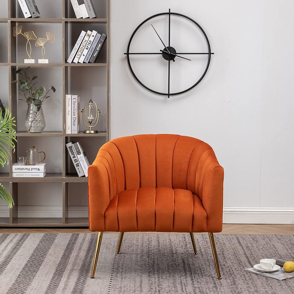 SEYNAR Modern Glam Velvet Accent Vanity Chair with Golden Metal Legs for Living Room