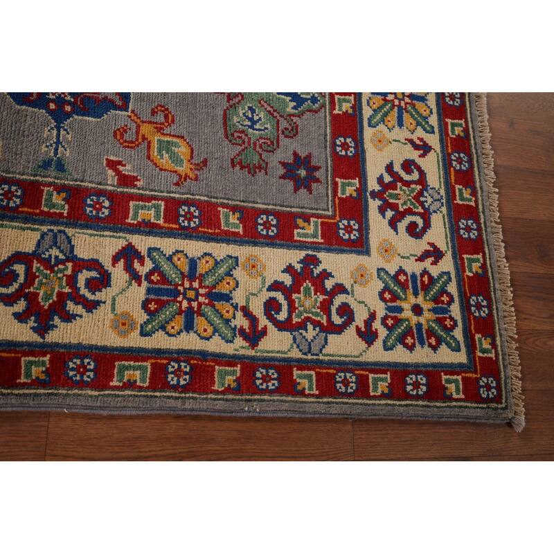Grey Kazak Oriental Area Rug Handmade Traditional Wool Carpet - 4'10" x 6'9"