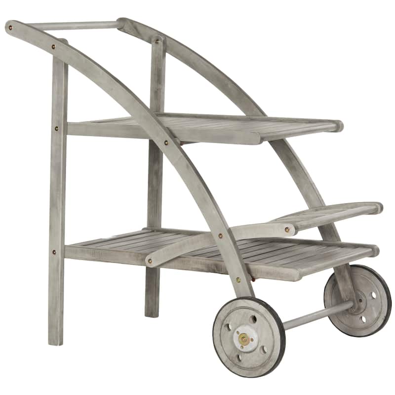 SAFAVIEH Outdoor Johana Acacia Wood Tea Cart - 25Wx34Dx34H