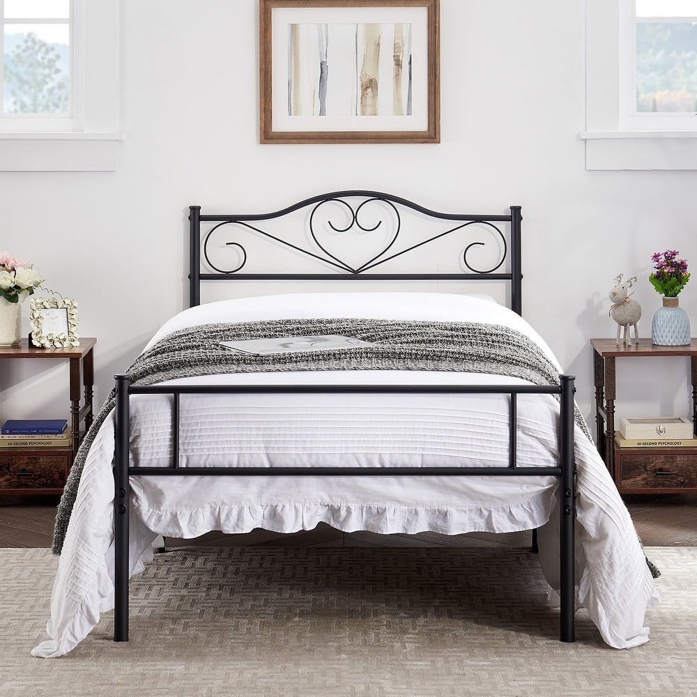 VECELO Metal Platform Bed Frame with Headboard & Footboard Steel Slats Mattress Foundation No Box Spring Needed