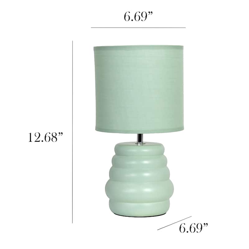 Stacked Ceramic Mini Table Lamp with Fabric Drum Shade Modern Sculptural Accent Lighting Compact Design
