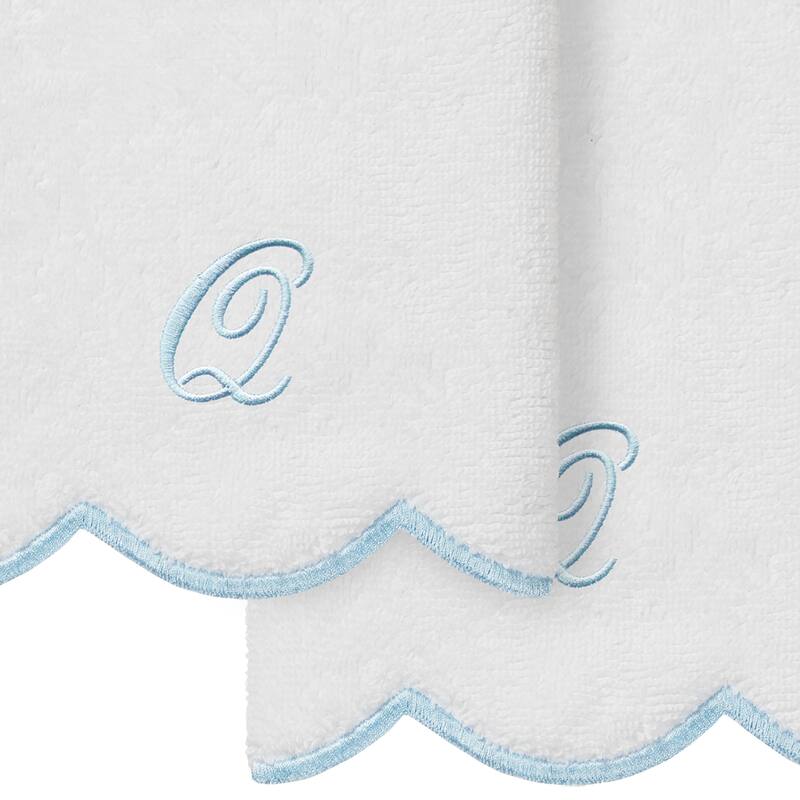 Authentic Hotel and Spa 100% Turkish Cotton Blue ADORNIA Scallop Personalized 2 Piece Fingertip Towel Set - 2 Fingertip Towels