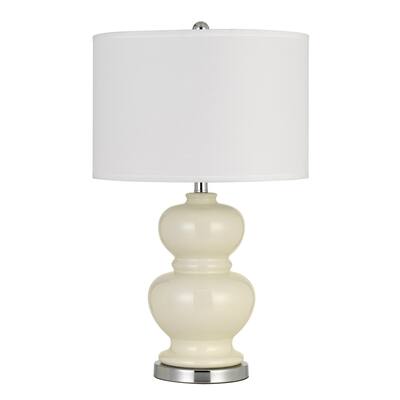 27" Ceramic Table Lamp with Hardback Style Shade, White and Silver