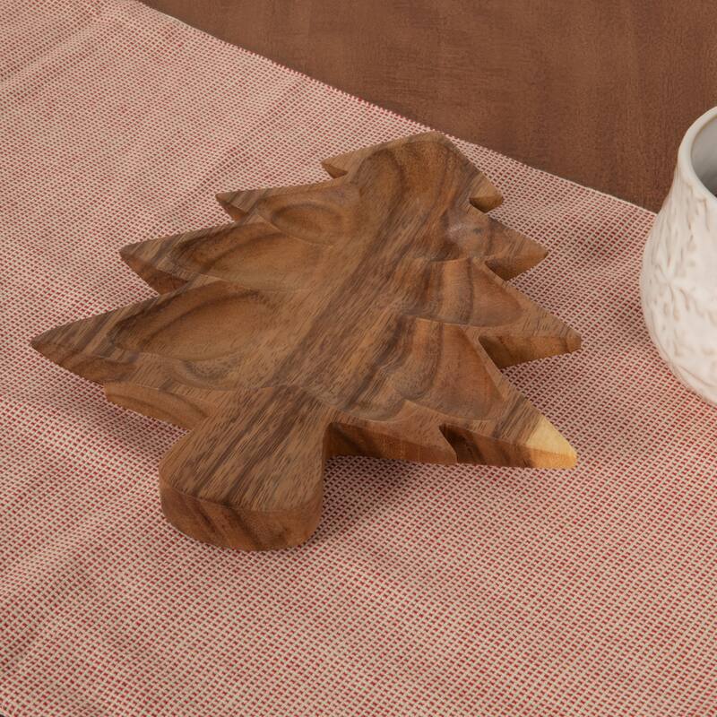 Acacia Wood Christmas Tree Shaped Bowl