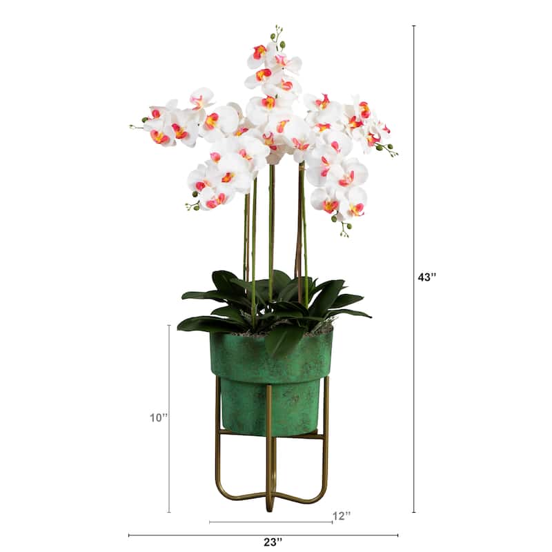 Orchid Artificial Floral Arrangement with Planter and Stand - 43" - White