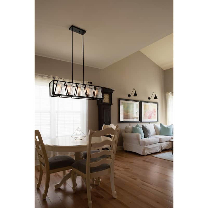Oslo 5L Black Urban Loft Linear Chandelier Island Pendant Light Fixture - 36.75-in W x 15.25-in H x 9.25-in D