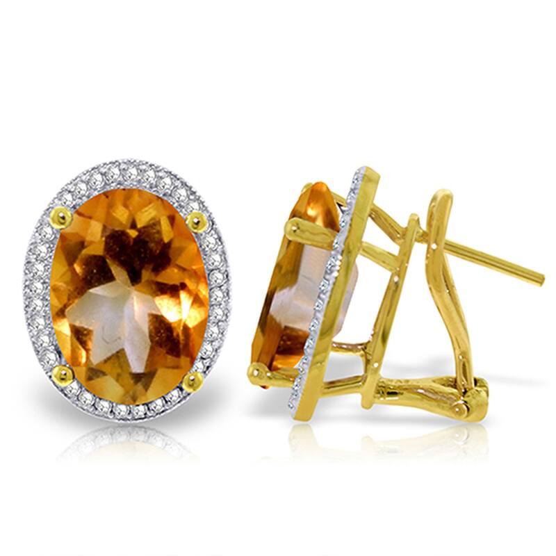9.76 Carat 14K Solid Gold Oval Citrine Diamond Gemstone Earrings - Yellow