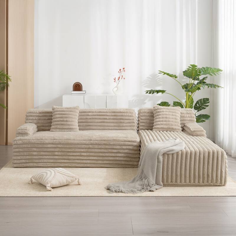 Sectional Upholstered Sofa with Convertible Upholstered Chair - Light Coffee