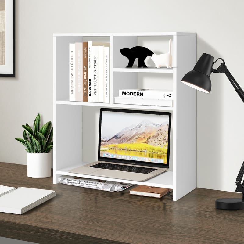 Desktop Shelf Bookshelf Storage for College Dorm Office Home, White - S