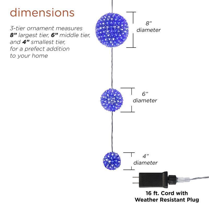 Alpine Corporation 3-Tier Indoor/Outdoor Hanging Christmas Ornaments with Chasing LED Lights - Blue
