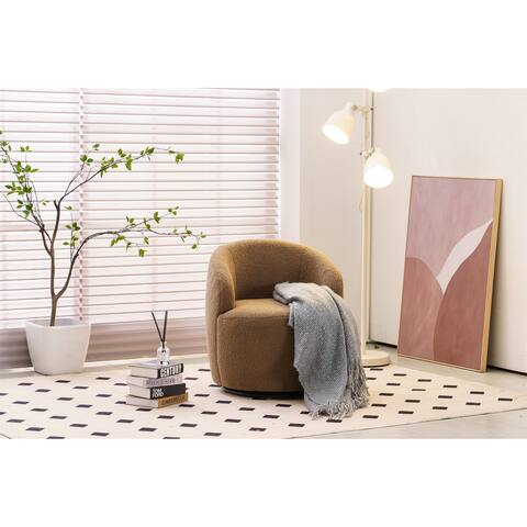 Teddy Fabric Swivel Accent Barrel Chair with Black Powder Coating Metal Base,Chocolate