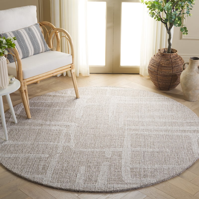 SAFAVIEH Handmade Abstract Bjargey Contemporary Wool Rug - 6' Round - Natural/Ivory