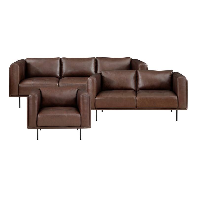 Nottawa 3-Piece Leather Living Room Sofa Set - Brown