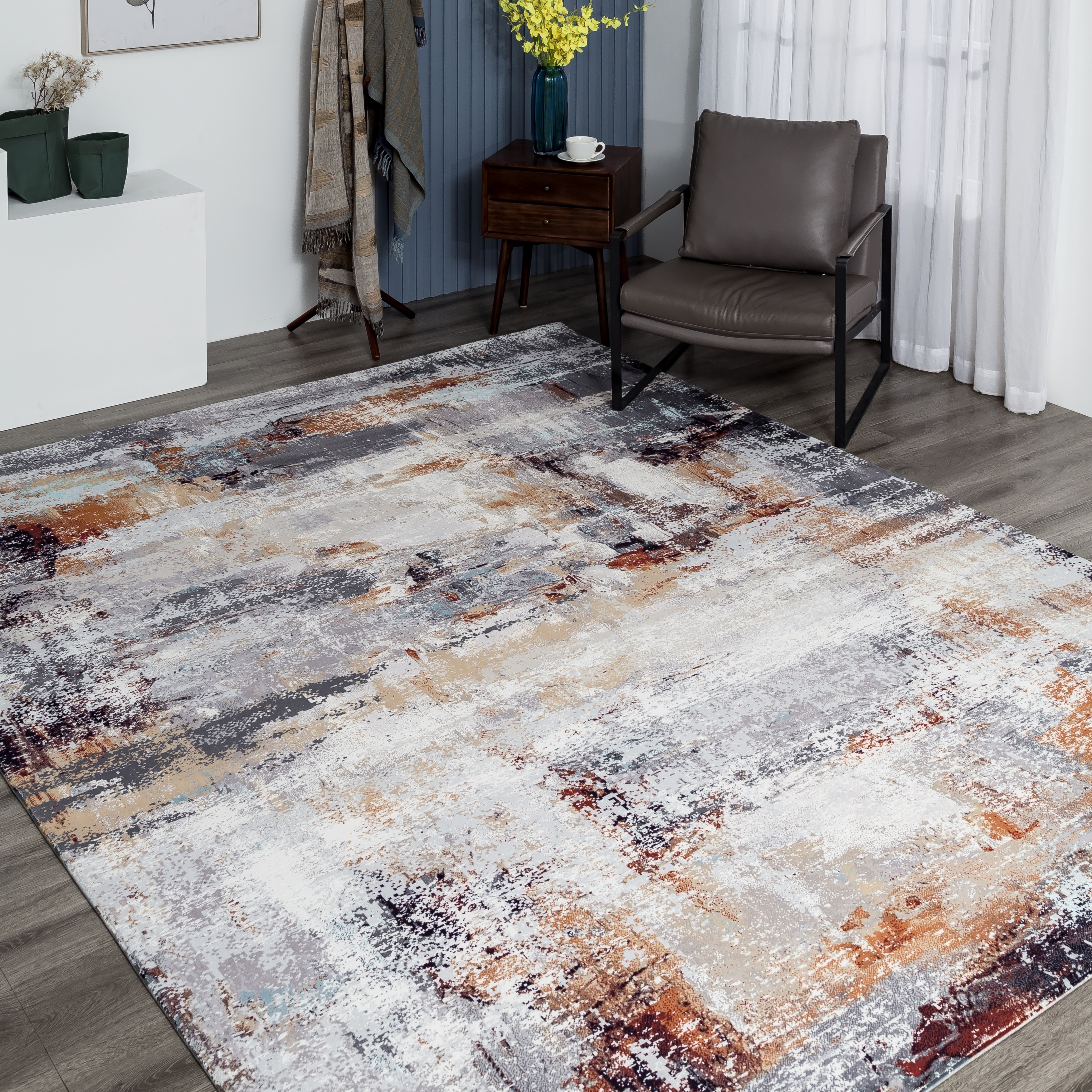 KALATY Abstract Grey/Gold Area Rug