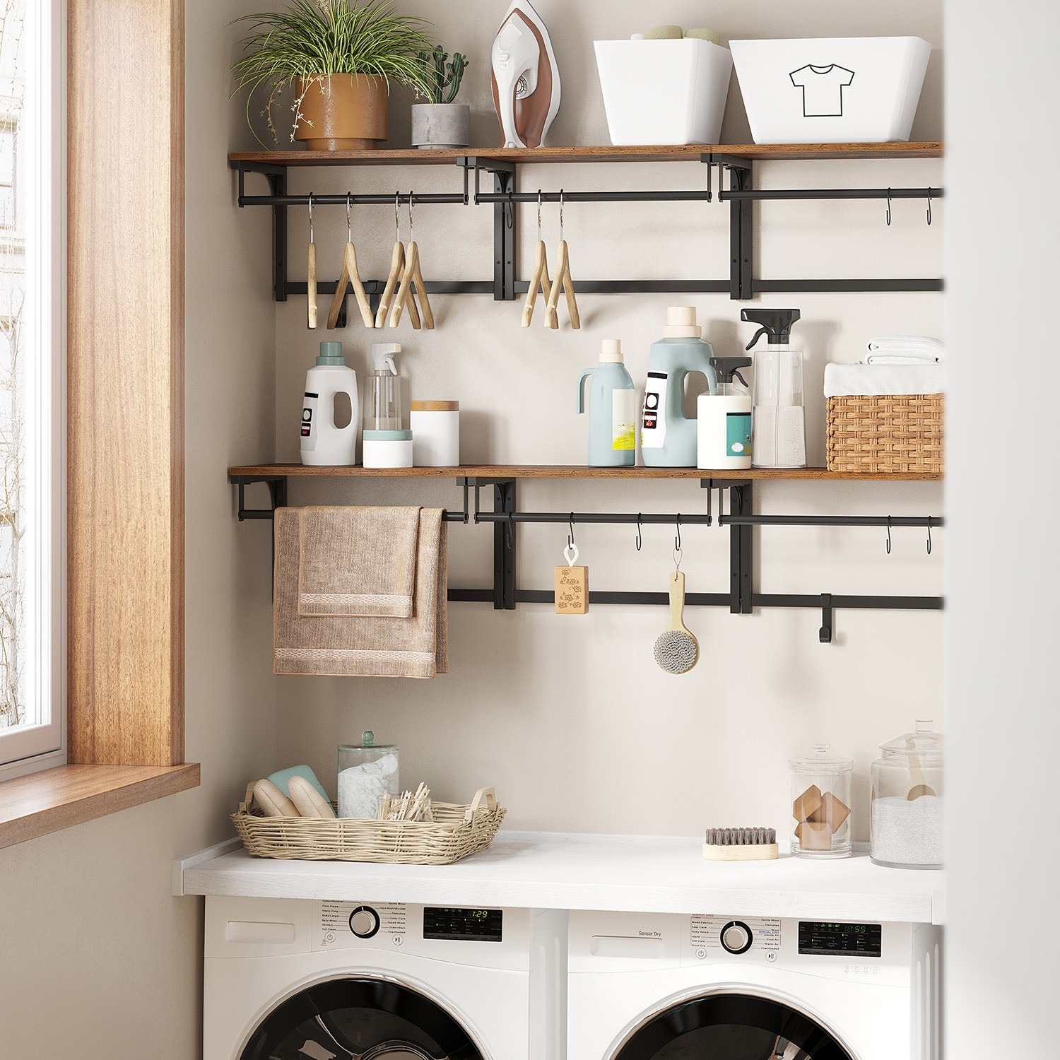 VASAGLE Laundry Room Shelf Wall Mounted, Coat Rack Shelf, with
