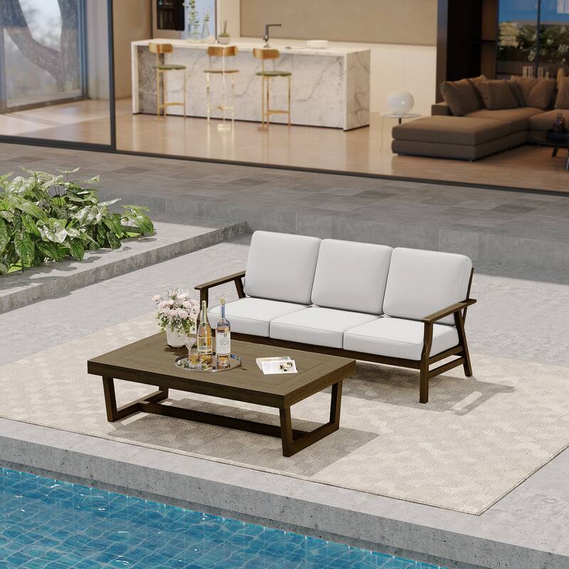 Modern Wood Outdoor Patio Sofa Loveseat with Cushion