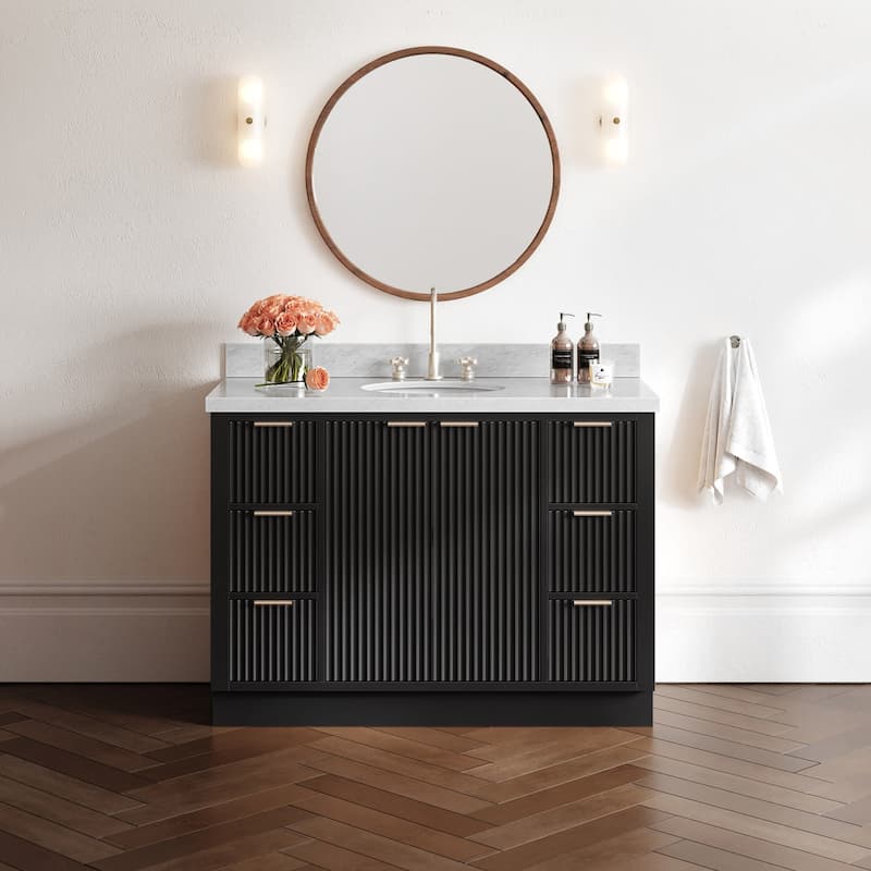 Ariel P49CWOVO Milan 49" Free Standing Single Basin Vanity Set with - Black / Italian Carrara Marble Top / Brushed