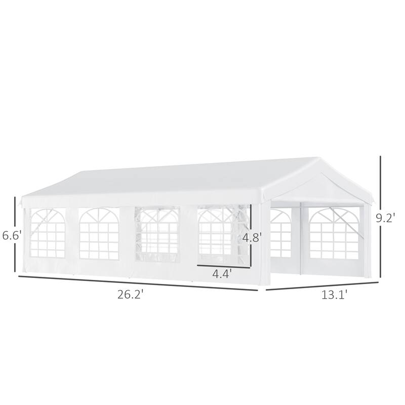 Outsunny 13' x 26' Party Tent & Carport with Removable Sidewalls and Zipper Doors, Heavy Duty Canopy Tent Sun Shade Shelter