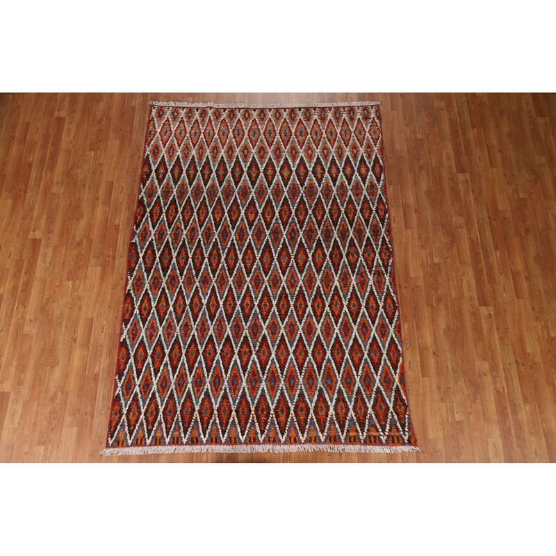 Hand Knotted Oriental 100% Wool Carpet Modern All-Over Oranges & Rust Moroccan Area Rug - 7' 11'' X 5' 8''