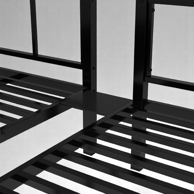 Triple Bunk Bed,Metal Twin Over Twin & Twin Beds with Ladder, Guardrails, Shelf & Table, Convertible L-Shaped Design
