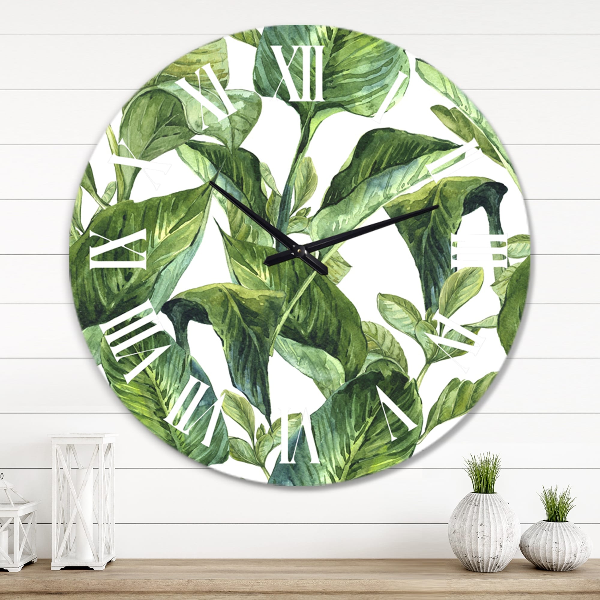 Designart 'Foliage Of Tropical Leaves' Tropical wall clock - Picture 7 of 20
