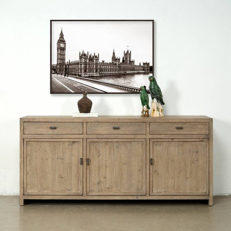 Approx. 79" Rustic Natural Wood Sideboard-3 Drawers & 3 Doors Weathered Natural