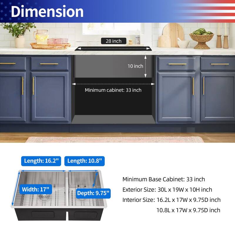 Undermount Double Bowl 6/4 Stainless Steel Kitchen Sink, Brushed Nickel